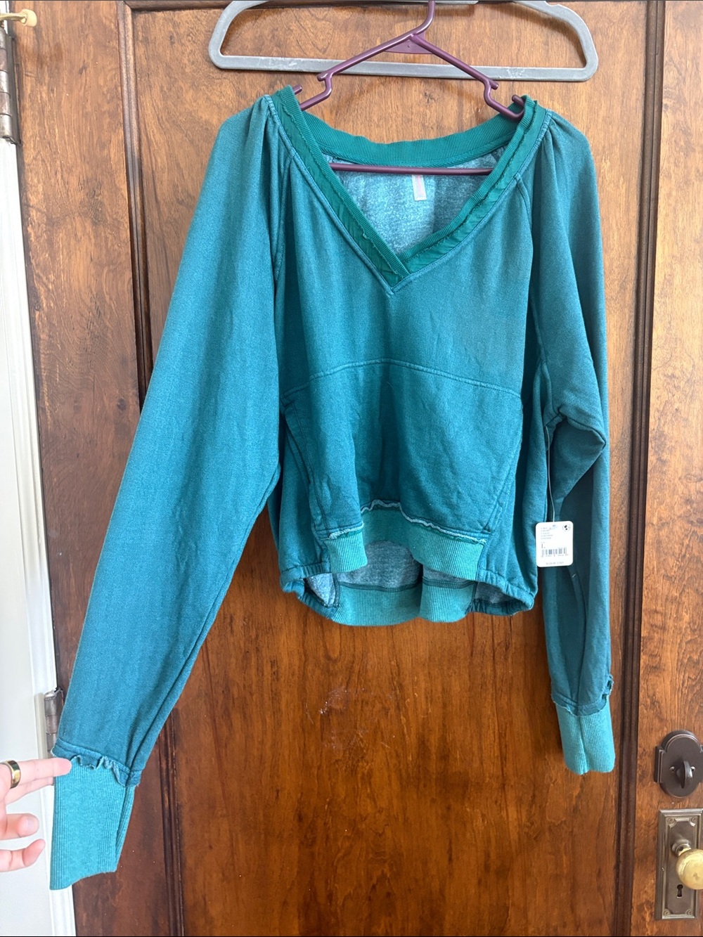 FP Movement by Free People Teal V-Neck Cropped Pullover